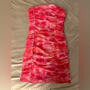 Superdown neon pink and orange Ivanna strapless mini dress size large tie dye